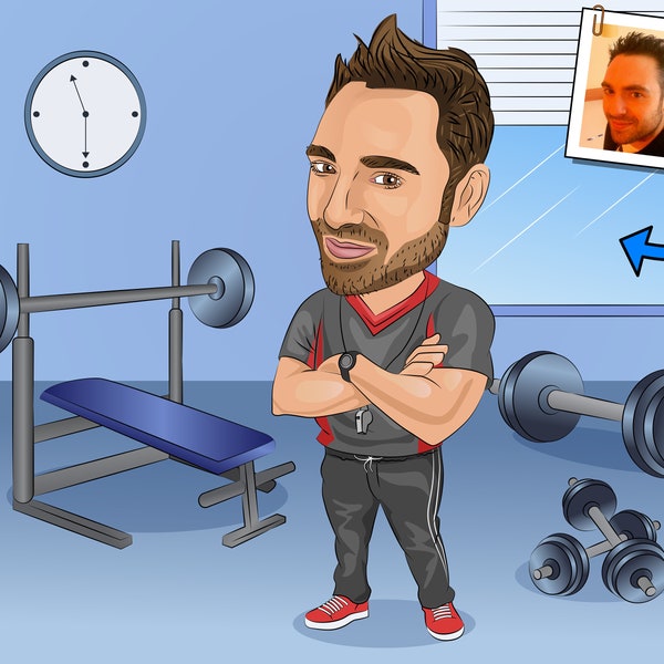 Personal Trainer Gift - Custom Caricature From Photo / gym teacher gift / fitness instructor