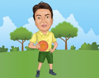 Frisbee Player Gift - Custom Caricature Portrait From Your Photo / ultimate frisbee gift