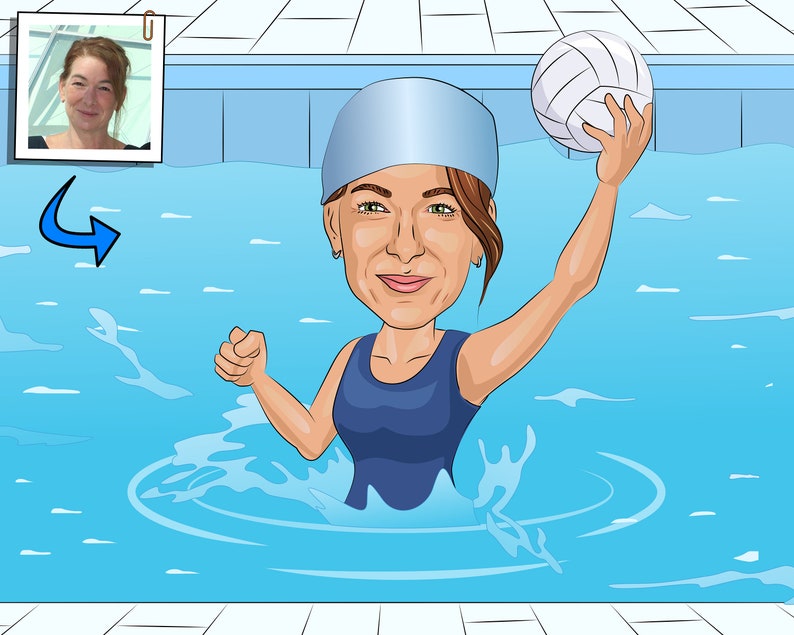 Water Polo Player Gift Custom Caricature From Photo / Water Etsy