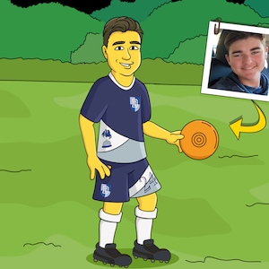 Frisbee Player Gift - Custom Portrait from Photo as Yellow Character / Ultimate frisbee gift