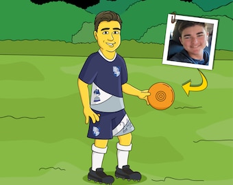 Frisbee Player Gift - Custom Portrait from Photo as Yellow Character / Ultimate frisbee gift