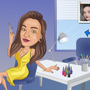 Manicurist Gift - Custom Caricature Portrait From Your Photo / nail tech gifts