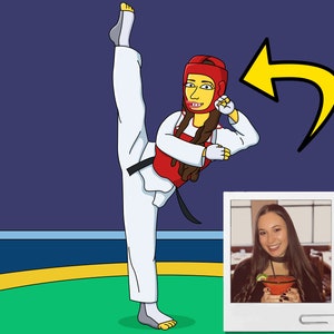 Taekwondo Gifts - Custom Portrait as Cartoon Character / taekwondo practitioner gift / tae kwon do gift /Korean martial art /taekwondo girl