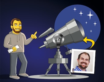 Astronomer Gifts - Custom Portrait as Cartoon Character / astronomy gifts for men /telescope art / astronomer present / astronomy student