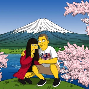 Mount Fuji Gift - Custom Yellow Cartoon Portrait van Photo, Fujisan, Honshu, Mount Fuji art