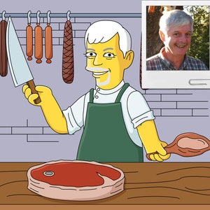 Butcher Gift  - Custom Portrait from your Photo as Yellow Cartoon Character / Butcher Cartoon / Butcher Caricature / Gift for Butchers