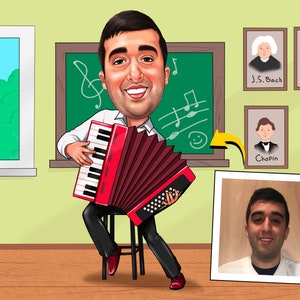 Accordion Player Gift - Custom Caricature Portrait, Accordionist, Accordion gifts