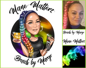 Braider Logo Design - custom cartoon portrait for your business logo / custom braid logo design / hair stylist logo