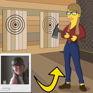Axe Throwing Gift - Custom Portrait from Photo as Yellow Character / Axe Thrower