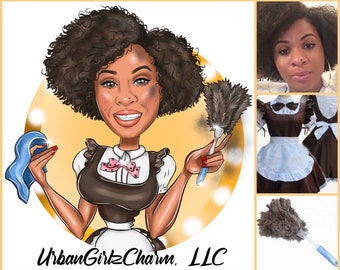 Custom Cleaning Business Logo: Maid or Housekeeper Cartoon Portrait Design (Digital)