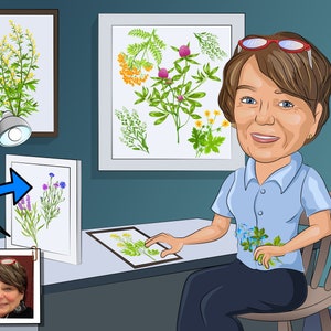 Flower Pressing Gift - Custom Caricature From Photo, Flower Presser, flower preservation