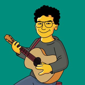 Bassist Gift - Custom Portrait from Photo as Yellow Cartoon Character, Bass Player Gift Idea, Guitar Teacher Gift