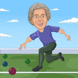 Bocce Player Gift - Custom Caricature Portrait From Your Photo / lawn bowling