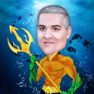 Neptune Superhero Portrait from your photo / Neptune art / Neptune gift / Neptune party gift / Poseidon art