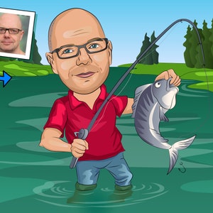 Regalo del pescatore - Ritratto caricaturale personalizzato dalla tua foto