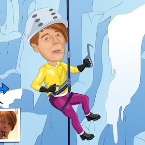 Ice Climber Gift - Custom Caricature Portrait From Your Photo, rock climber, mountain climber