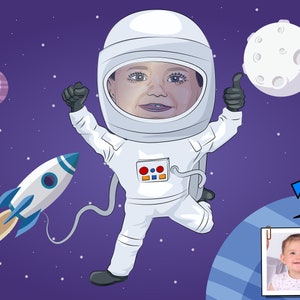 Regalo de astronauta: caricatura personalizada a partir de una foto, arte del futuro astronauta