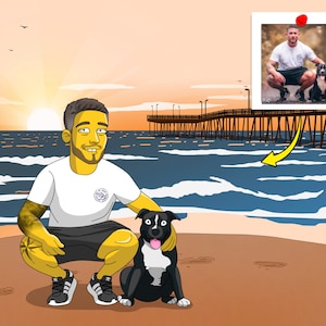 Virginia Beach Gift - Custom Yellow Cartoon Portrait from Photo, Virginia Beach art, Virginia Beach poster, Virginia Beach print