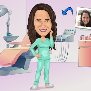 Endodontist Gift - Custom Caricature Portrait From Your Photo / oral surgeon gift / orthodontist gift / periodontist / prosthodontist