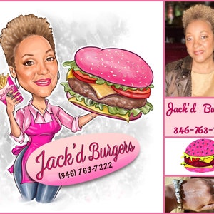 Logotipo de comida rápida: logotipo de dibujos animados personalizado para su negocio / logotipo de hamburguesa
