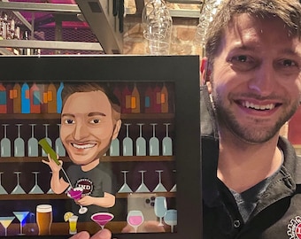Bartender Gift - Custom Caricature Portrait From Photo / mixologist / bartender gifts