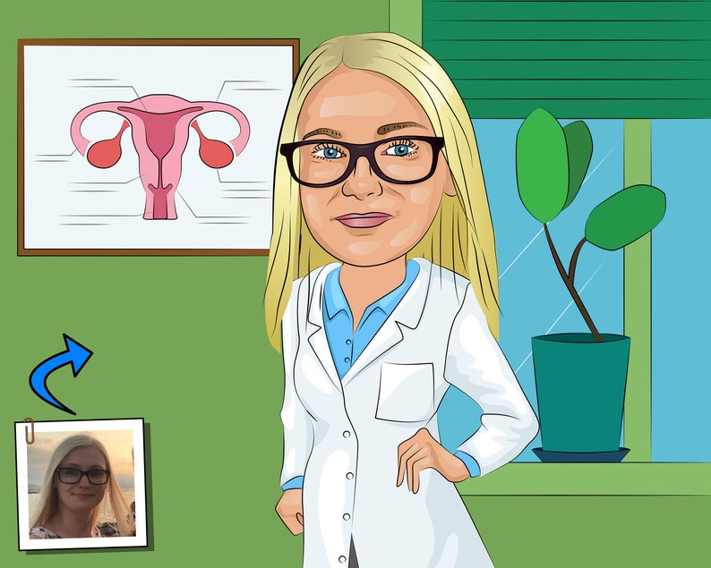 Obgyn Gift Custom Caricature Portrait From Your Photo / Ob - Etsy