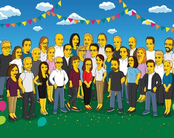 Aangepaste gele cartoon groepsportret voor collega's (digitaal bestand)