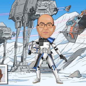 Capitano Rex - ritratto cartoon personalizzato dalla tua foto, snowtrooper