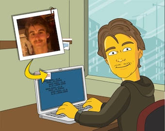 Computer Geek Gift  - Custom Portrait as Cartoon Character / computer nerd gift / coder gift / computer science gifts /graphic designer gift