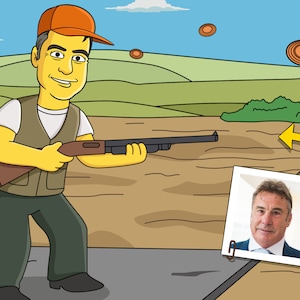 Trap Shooter Gift - Custom Portrait from Photo as Yellow Character / Trap Shooting Gift / Skeet Shooting / Clay Pigeon Shooting