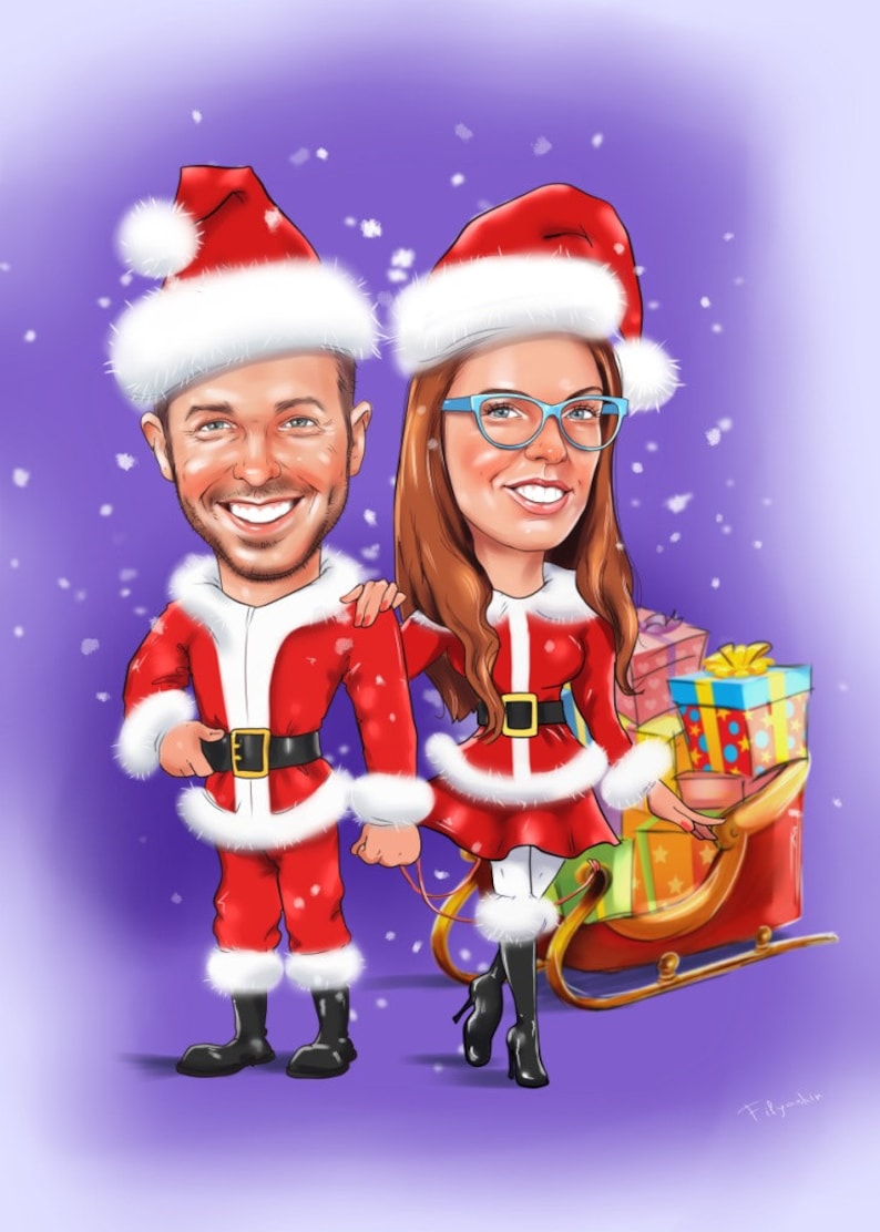 Anpassad julklapp med karikatyr av par, personligt tecknat porträtt (digital fil) bild 1