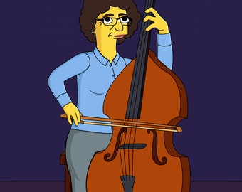 Contrabass gift - Custom Portrait from Photo as Yellow Cartoon Character, acoustic bass