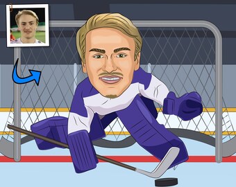 Hockeytorhütergeschenk - Benutzerdefinierte Karikatur vom Foto, Hockeytorhütergeschenk