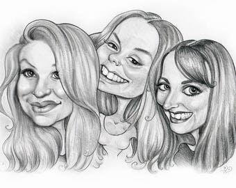 Group Pencil Caricature Portrait from your Photo / caricature drawing / group caricature / friends caricature