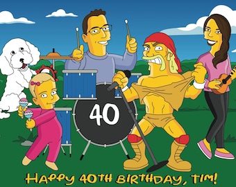 Regalo per il 40° compleanno - Ritratto in stile cartone animato / Regalo per il 40° compleanno per uomo divertente / Regali per il 40° compleanno per le donne / Regali per il 40° compleanno per lei