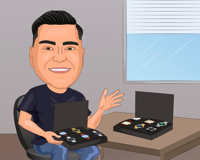 May include: A man is holding a black box with a variety of watches inside. The box is open and the watches are visible. The watches are in different colors and styles. The man is smiling and looking at the camera.