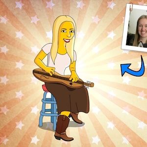 Dulcimer Player Gift - Portrait as Cartoon Character / Dulcimer art / Dulcimer gift / Dulcimer Instrument / Zither player