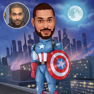 Super Pai - Retrato de Caricatura de Desenho Animado do Dia dos Pais da sua foto, super avô, pai super-herói, presente de pai super-herói