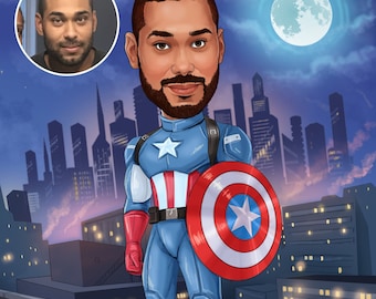 Super Dad - Father's Day Cartoon Caricature Portrait from your photo, super grandpa, father superhero, superhero dad gift