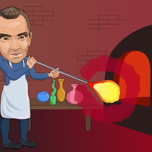 Glass Blower Gift - Cartoon Caricature Portrait from Photo / glassblower gift / glass blowing gift