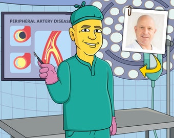 Regalo per chirurgo vascolare - Ritratto personalizzato da foto come personaggio giallo, chirurgia vascolare
