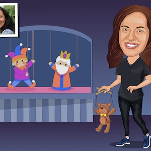 Puppetry Gift - Custom Caricature Portrait From Your Photo, puppeteer