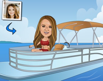 Custom Pontoon Boat Caricature Gift From Photo (Digital File)