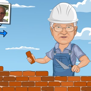 Brick Mason Gift - Custom Caricature Portrait From Photo / bricklayer gift