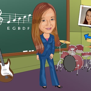Music Teacher Gift - Custom Caricature Portrait From Your Photo / guitar teacher gift / drum teacher gift