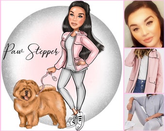 Custom Cartoon Logo: Dog Walker Portrait for Business