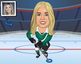 Ringette Player Gift - Custom Caricature Portrait From Your Photo