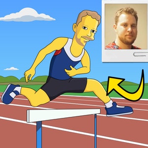 Hurdler Gift - Custom Portrait from Photo as Yellow Character / Hurdling Gift / Hurdles Runner Gift / Track Hurdles Gift
