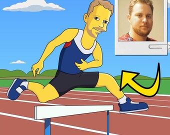 Hurdler Gift - Custom Portrait from Photo as Yellow Character / Hurdling Gift / Hurdles Runner Gift / Track Hurdles Gift