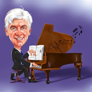 Pianist Gift Caricature Portrait from Photo / piano teacher gift / piano player gift image 1